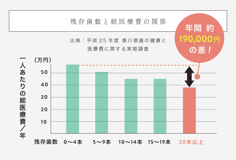 残存歯数と総医療費の関係